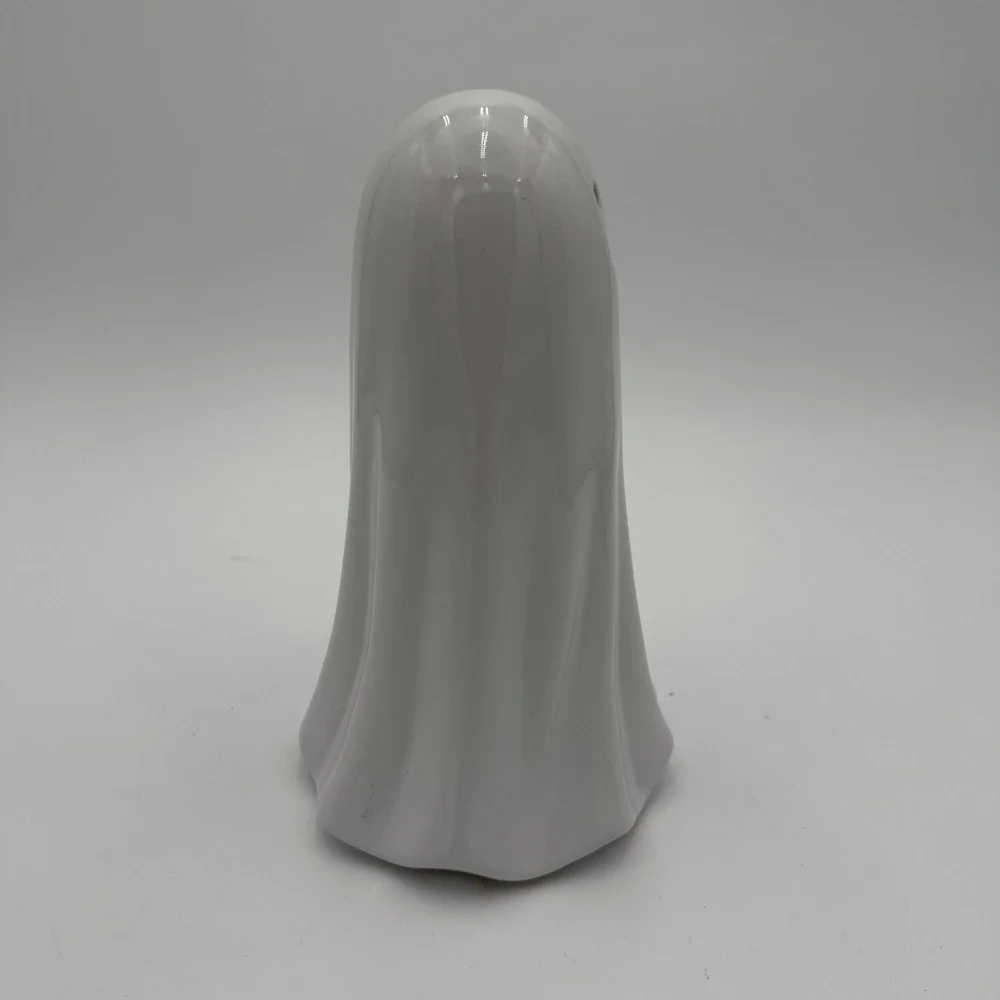 White Ceramic‎ Light Up Ghost Figurine 8.5 Inch Halloween Tabletop Decor EUC